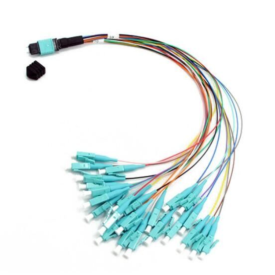 OM3 24 Core MM Fiber Optic MPO، 0.9mm MPO to LC Fiber Cable