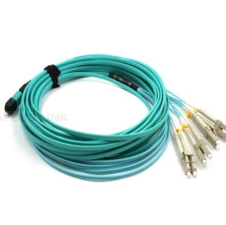 موصل الألياف 8 Core MPO ، 50um Om3 MPO إلى LC Patch Cord LSZH Aqua